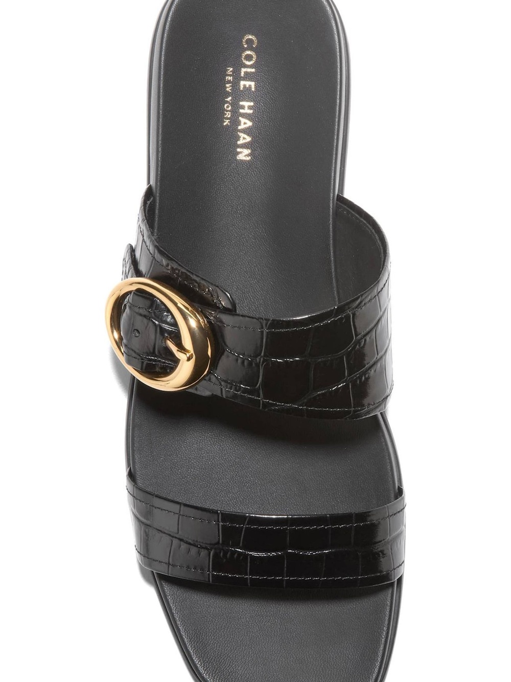 Cole Haan Oaklynn Wedge Sandal Croc-Embossed with Gold Buckle - Picture 4 of 9